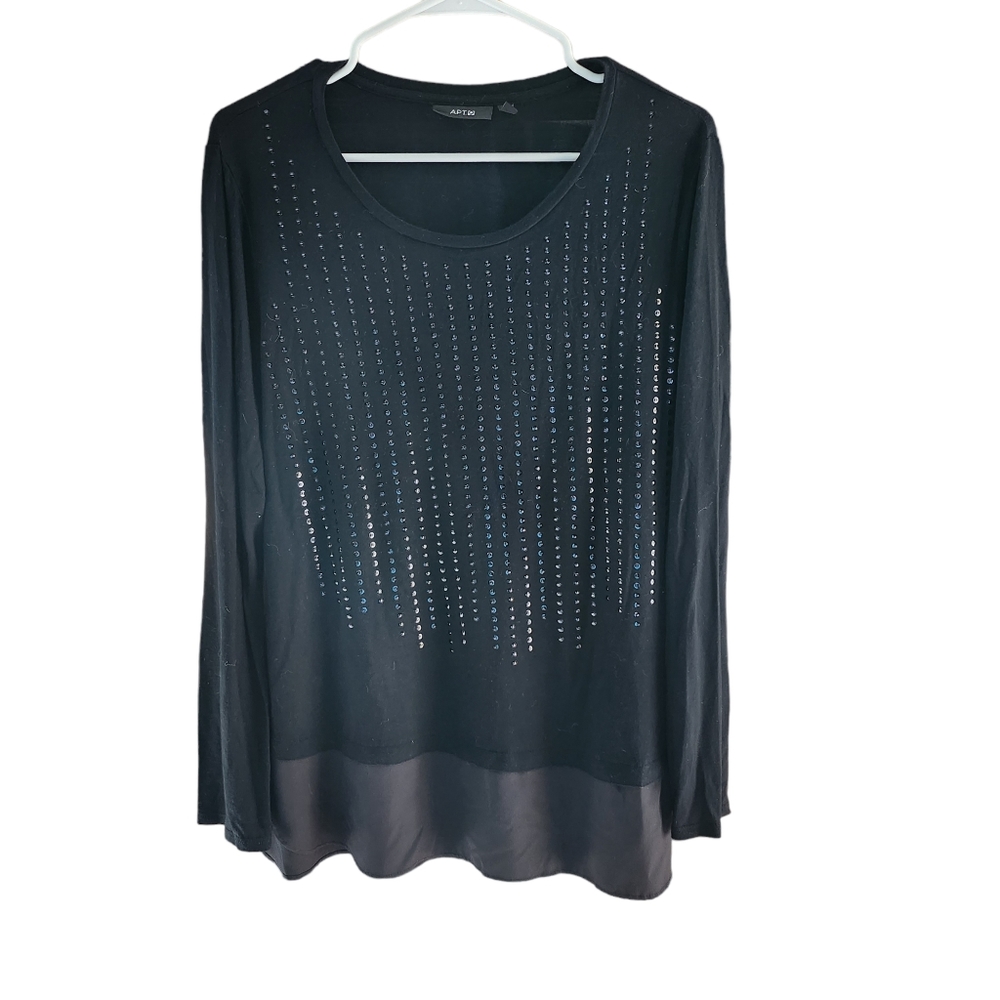 APT. 9 Women's Black Long Sleeve Sequins Tunic Size Large D7